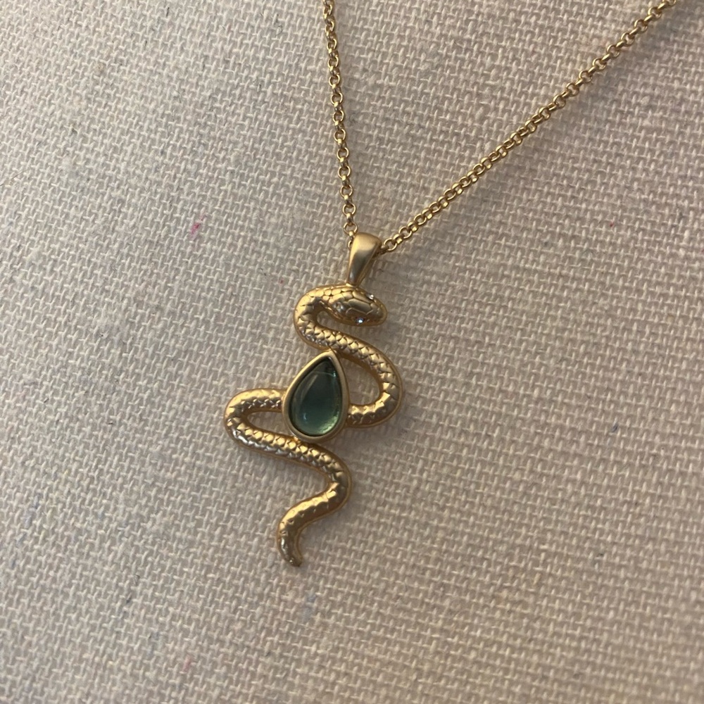 Lucky Brand Gold Snake Necklace with Green Gemstone - Picture 3 of 4